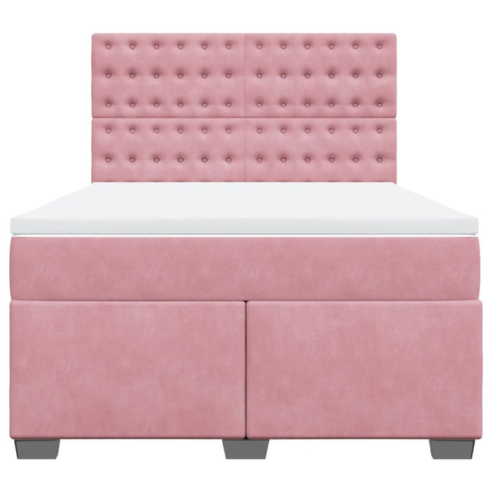 Pat box spring cu saltea, roz, 140x200 cm, catifea - WALTI WALTI