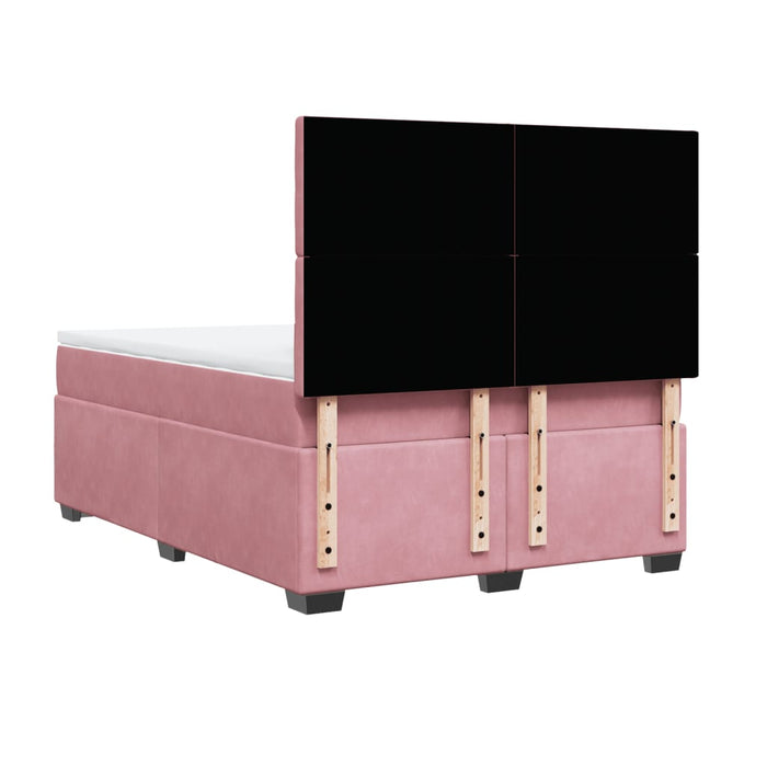 Pat box spring cu saltea, roz, 140x200 cm, catifea - WALTI WALTI
