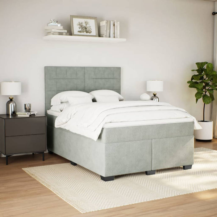 Pat box spring cu saltea, gri deschis, 160x200 cm, catifea - WALTI WALTI