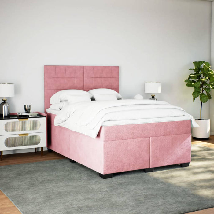 Pat box spring cu saltea, roz, 160x200 cm, catifea - WALTI WALTI