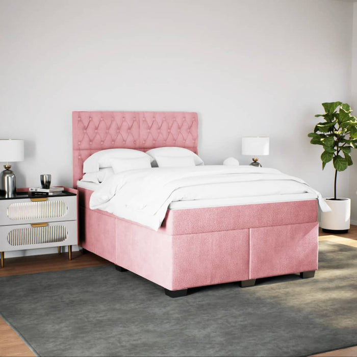 Pat box spring cu saltea, roz, 160x200 cm, catifea - WALTI WALTI