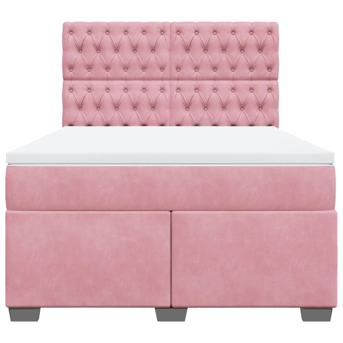 Pat box spring cu saltea, roz, 160x200 cm, catifea - WALTI WALTI