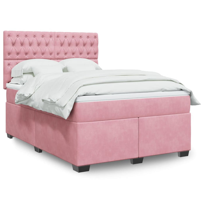 Pat box spring cu saltea, roz, 160x200 cm, catifea - WALTI WALTI
