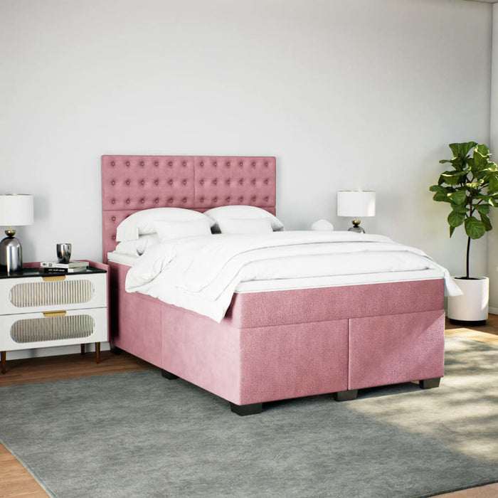 Pat box spring cu saltea, roz, 160x200 cm, catifea - WALTI WALTI