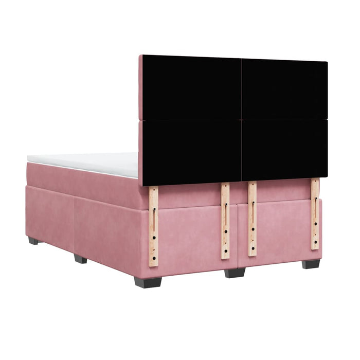 Pat box spring cu saltea, roz, 160x200 cm, catifea - WALTI WALTI