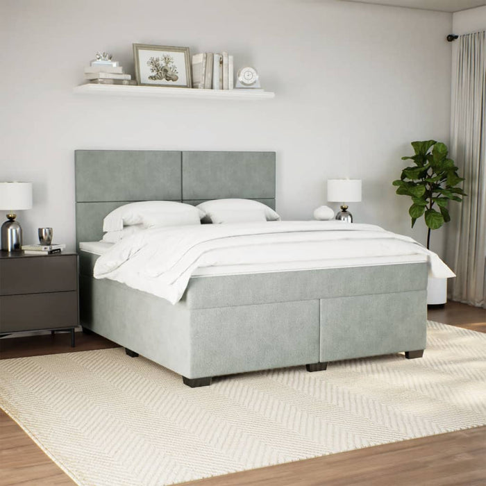 Pat box spring cu saltea, gri deschis, 180x200 cm, catifea - WALTI WALTI