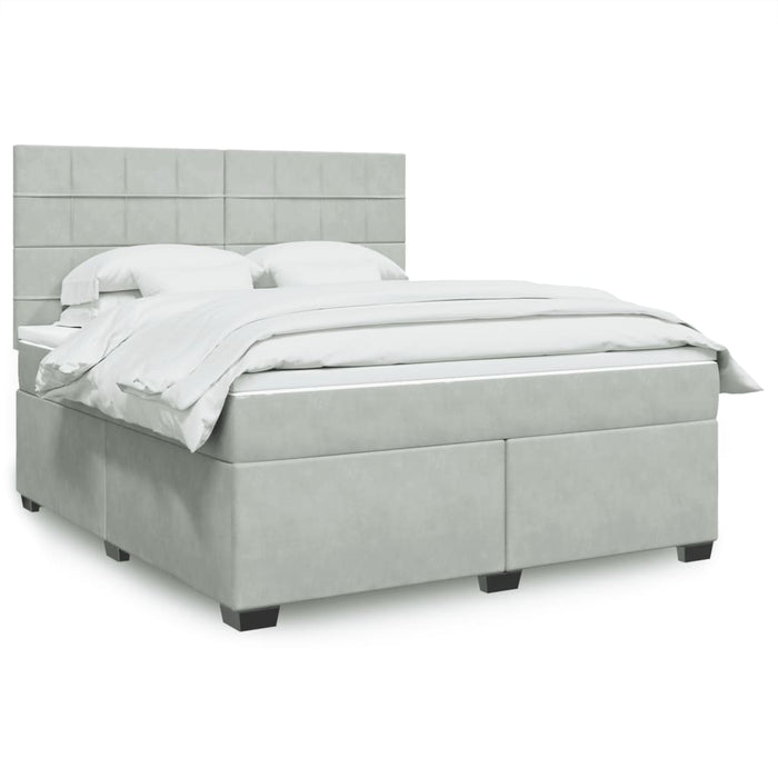 Pat box spring cu saltea, gri deschis, 180x200 cm, catifea - WALTI WALTI