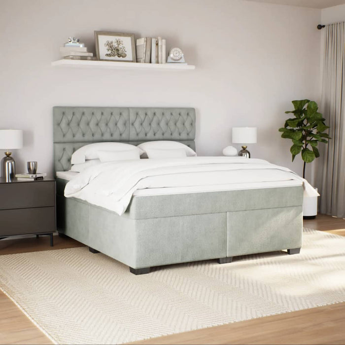 Pat box spring cu saltea, gri deschis, 180x200 cm, catifea - WALTI WALTI