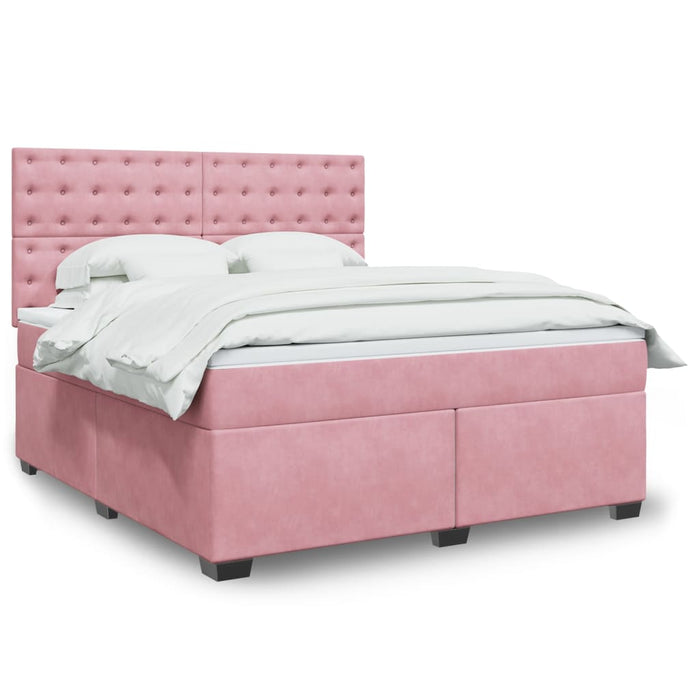 Pat box spring cu saltea, roz, 180x200 cm, catifea - WALTI WALTI