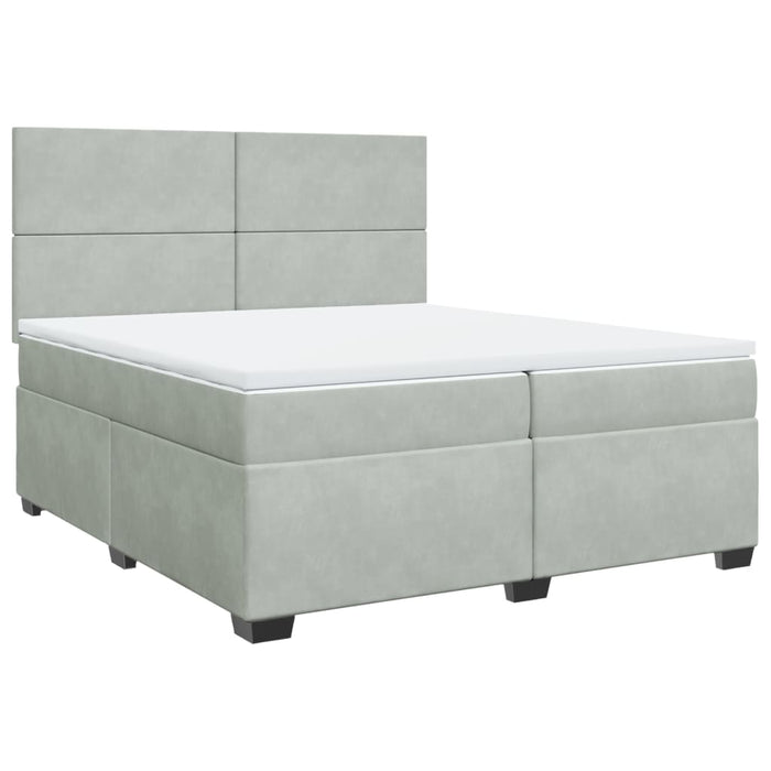 Pat box spring cu saltea, gri deschis, 200x200 cm, catifea - WALTI WALTI