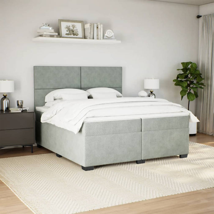 Pat box spring cu saltea, gri deschis, 200x200 cm, catifea - WALTI WALTI