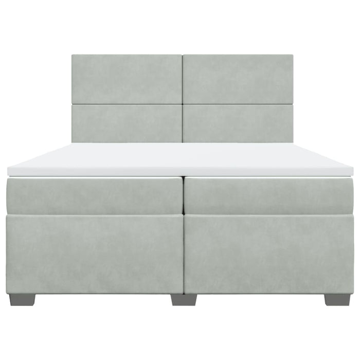 Pat box spring cu saltea, gri deschis, 200x200 cm, catifea - WALTI WALTI