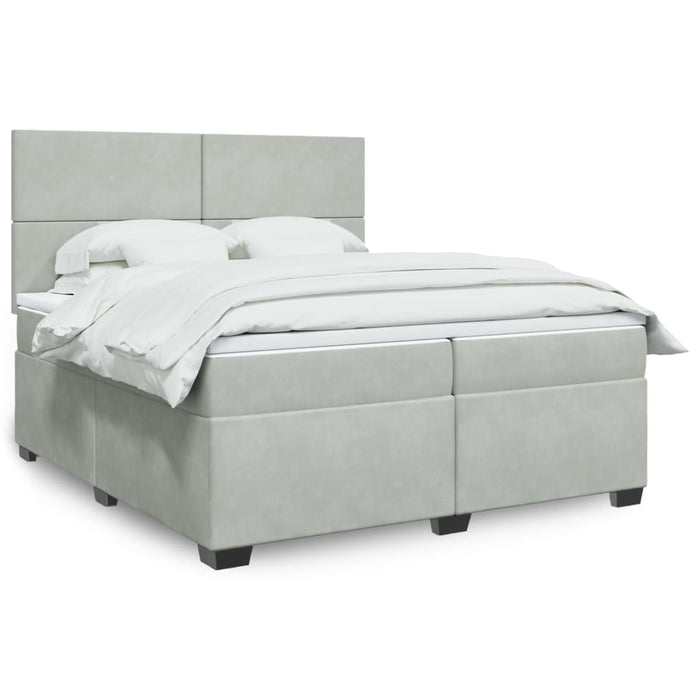 Pat box spring cu saltea, gri deschis, 200x200 cm, catifea - WALTI WALTI