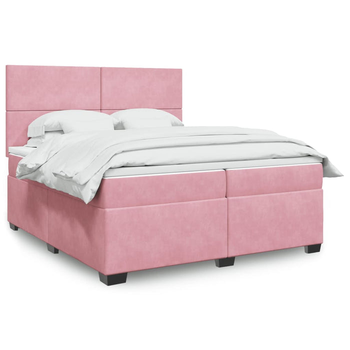 Pat box spring cu saltea, roz, 200x200 cm, catifea - WALTI WALTI