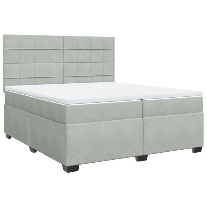 Pat box spring cu saltea, gri deschis, 200x200 cm, catifea - WALTI WALTI