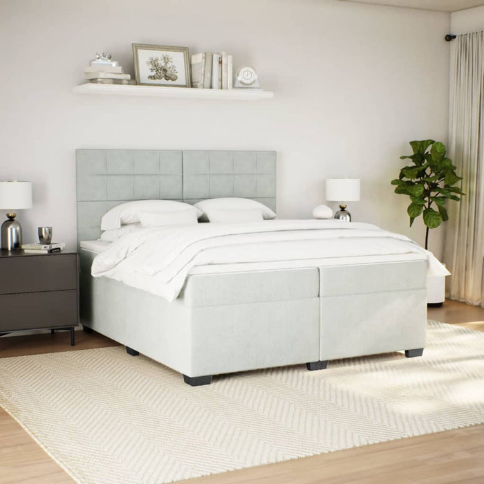 Pat box spring cu saltea, gri deschis, 200x200 cm, catifea - WALTI WALTI