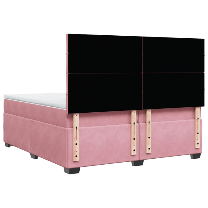 Pat box spring cu saltea, roz, 200x200 cm, catifea - WALTI WALTI