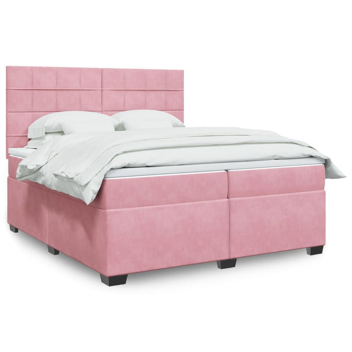 Pat box spring cu saltea, roz, 200x200 cm, catifea - WALTI WALTI