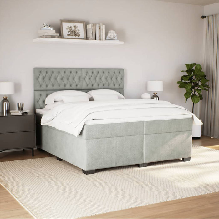Pat box spring cu saltea, gri deschis, 200x200 cm, catifea - WALTI WALTI