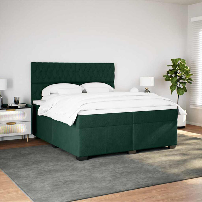 Pat box spring cu saltea, verde închis, 200x200 cm, catifea - WALTI WALTI