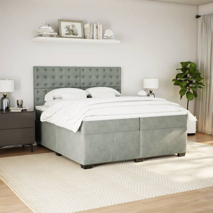 Pat box spring cu saltea, gri deschis, 200x200 cm, catifea - WALTI WALTI