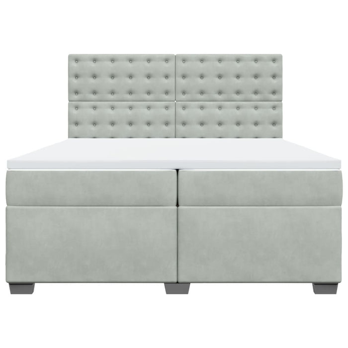 Pat box spring cu saltea, gri deschis, 200x200 cm, catifea - WALTI WALTI