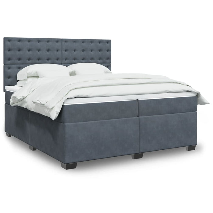 Pat box spring cu saltea, gri închis, 200x200 cm, catifea - WALTI WALTI