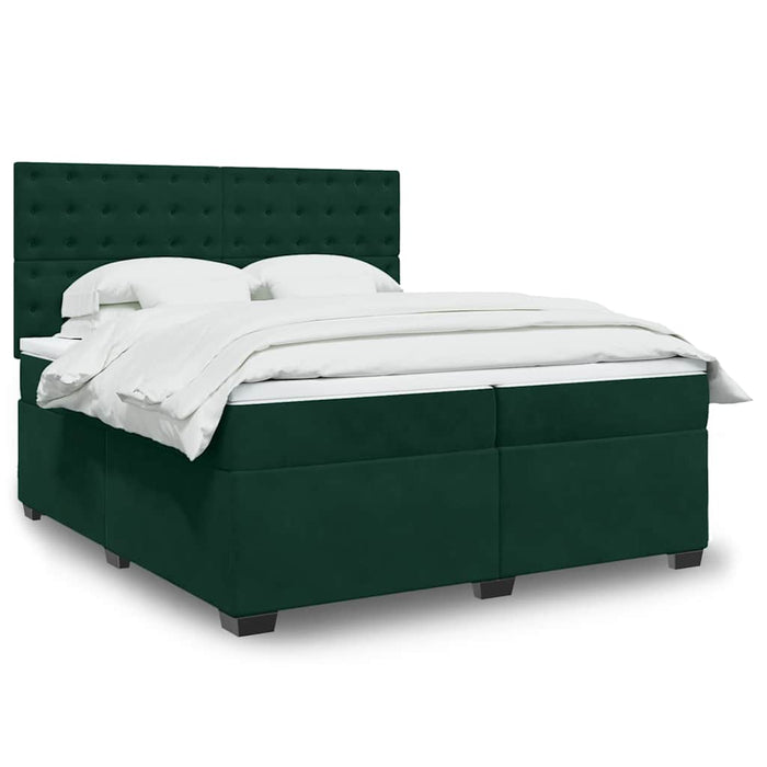 Pat box spring cu saltea, verde închis, 200x200 cm, catifea - WALTI WALTI