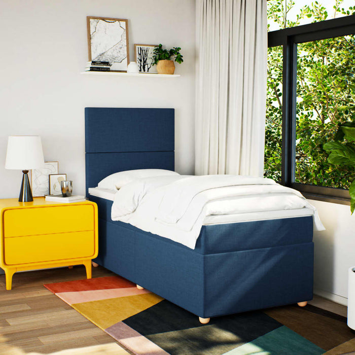 Pat box spring cu saltea, albastru, 80x200 cm, textil - WALTI WALTI