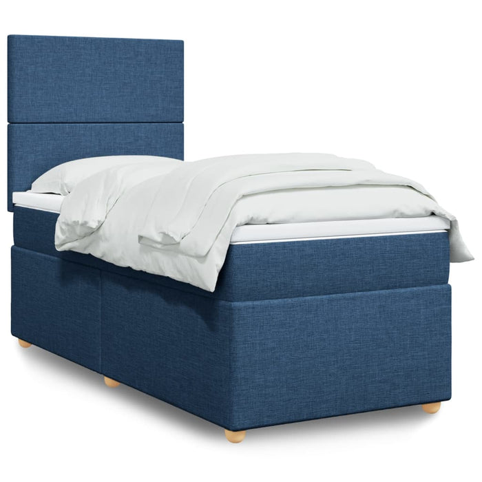 Pat box spring cu saltea, albastru, 80x200 cm, textil - WALTI WALTI