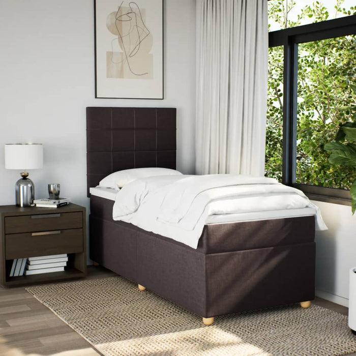 Pat box spring cu saltea, maro închis, 80x200 cm, textil WALTI