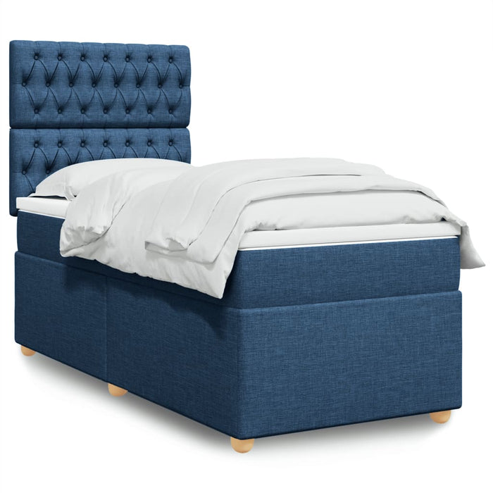 Pat box spring cu saltea, albastru, 90x190 cm, textil - WALTI WALTI