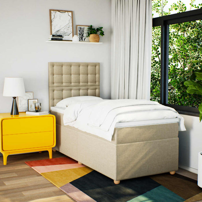 Pat box spring cu saltea, crem, 90x200 cm, textil - WALTI WALTI