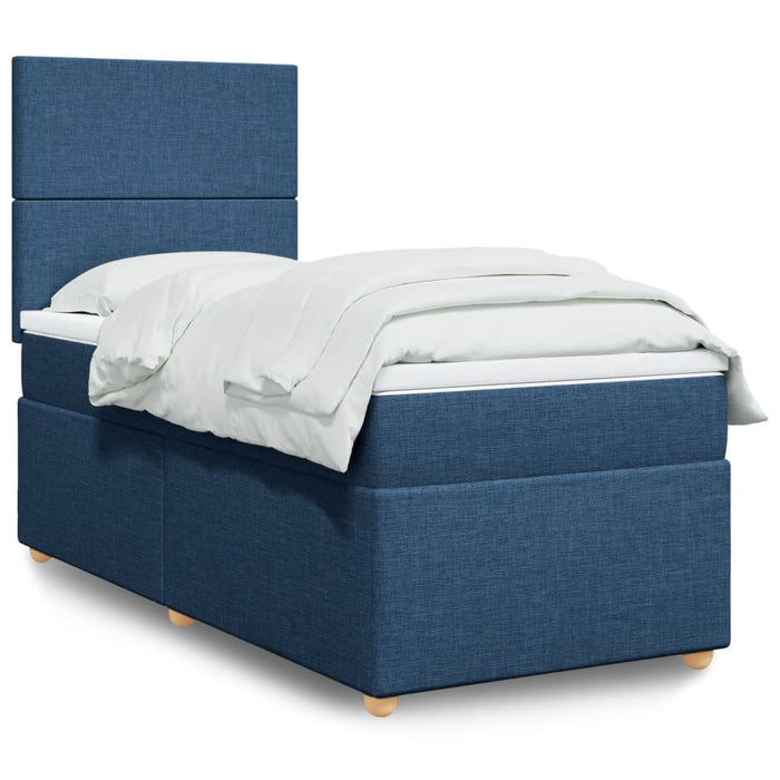 Pat box spring cu saltea, albastru, 100x200 cm, textil - WALTI WALTI
