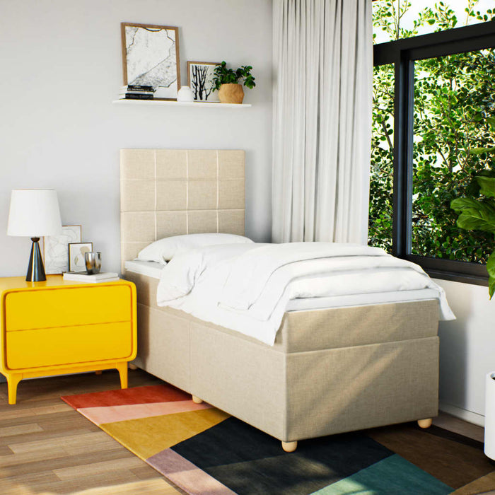 Pat box spring cu saltea, crem, 100x200 cm, textil - WALTI WALTI