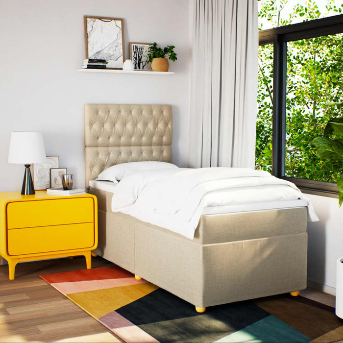 Pat box spring cu saltea, crem, 100x200 cm, textil - WALTI WALTI