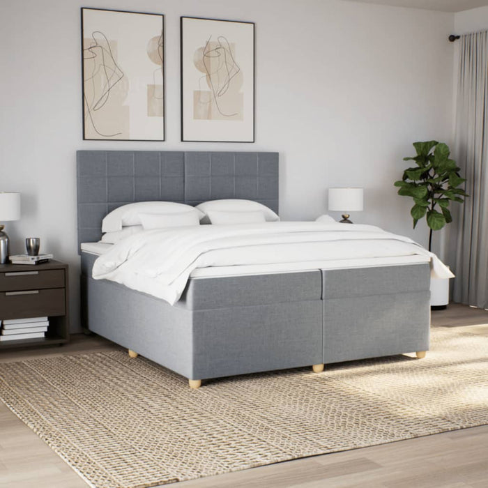 Pat box spring cu saltea, gri deschis, 200x200 cm, textil - WALTI WALTI