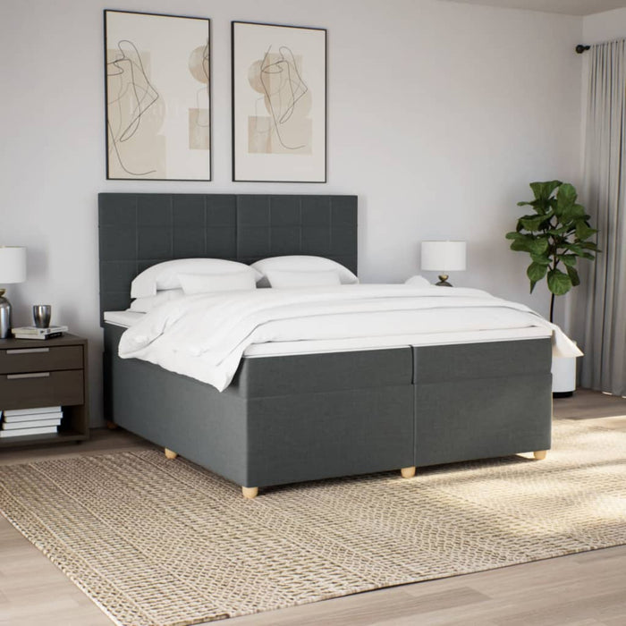 Pat box spring cu saltea, gri închis, 200x200 cm, textil - WALTI WALTI