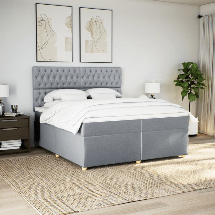 Pat box spring cu saltea, gri deschis, 200x200 cm, textil - WALTI WALTI