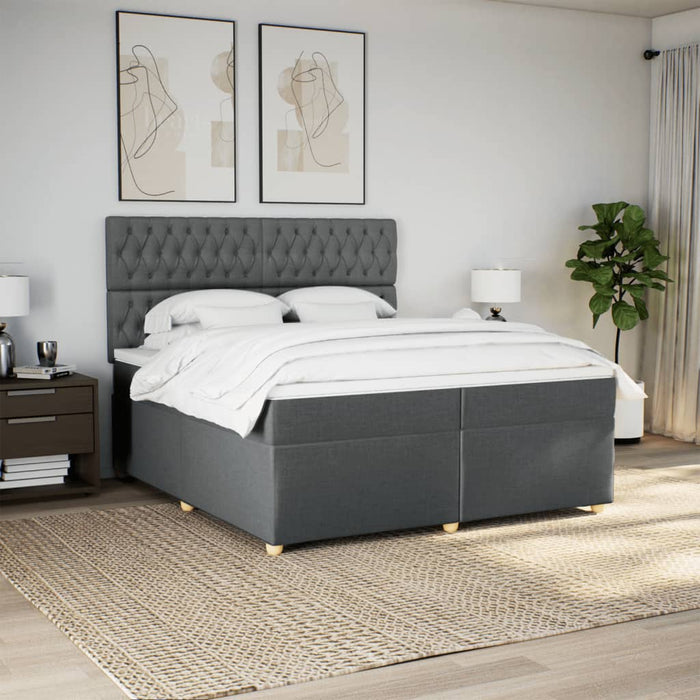 Pat box spring cu saltea, gri închis, 200x200 cm, textil - WALTI WALTI