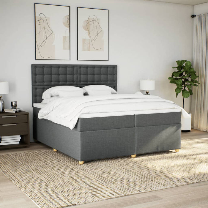 Pat box spring cu saltea, gri închis, 200x200 cm, textil - WALTI WALTI