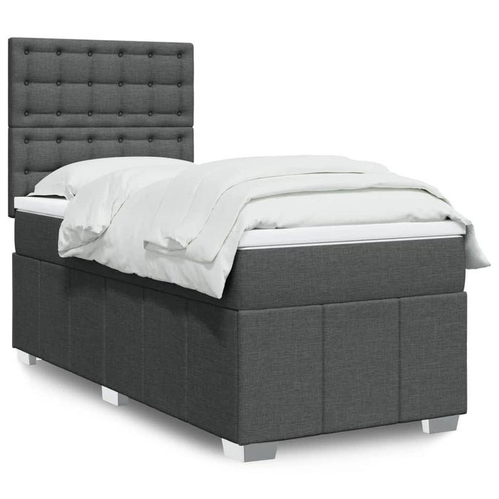 Pat box spring cu saltea, gri închis, 80x200 cm, textil WALTI