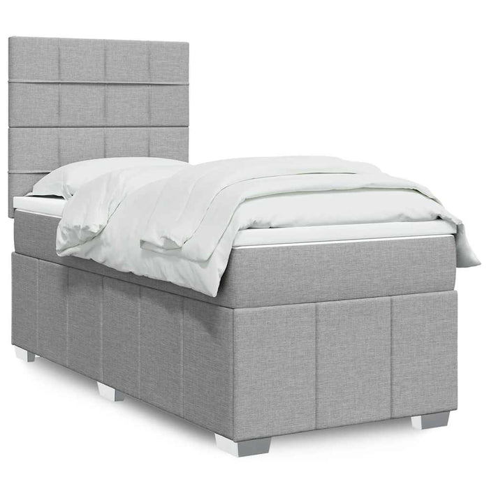 Pat box spring cu saltea, gri deschis, 90x190 cm, textil - WALTI WALTI