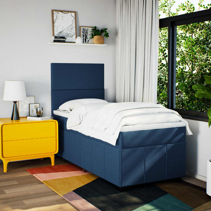 Pat box spring cu saltea, albastru, 100x200 cm, textil WALTI