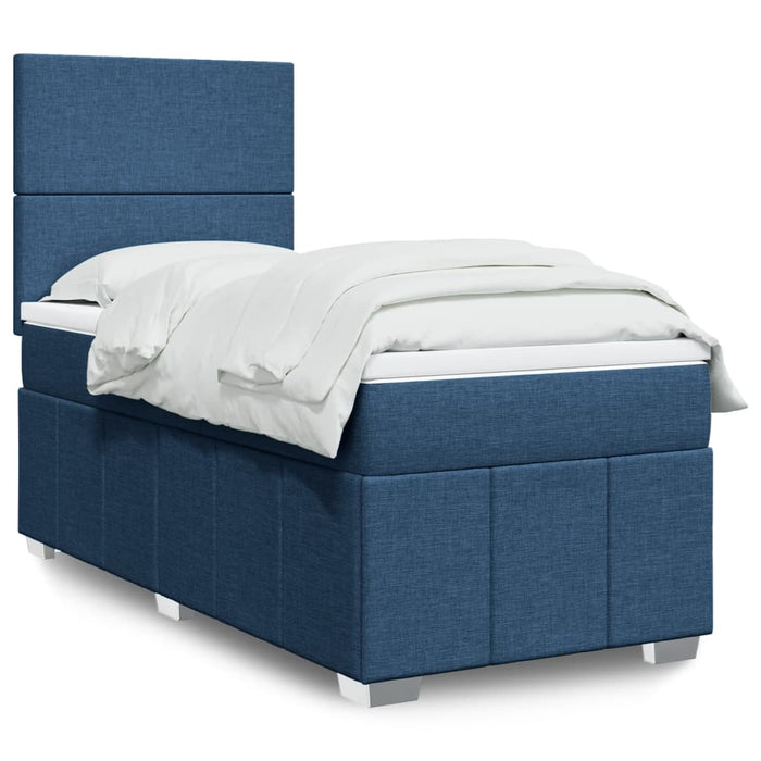 Pat box spring cu saltea, albastru, 100x200 cm, textil WALTI
