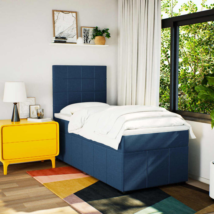 Pat box spring cu saltea, albastru, 100x200 cm, textil WALTI