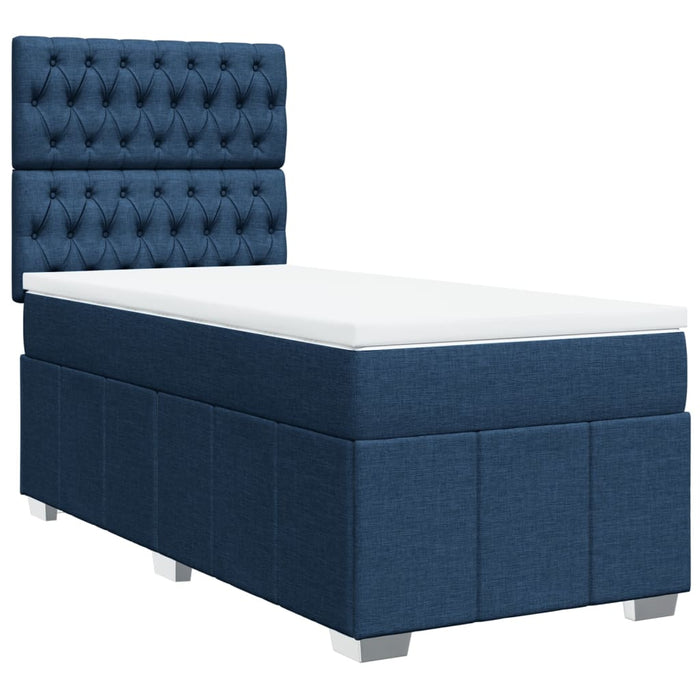 Pat box spring cu saltea, albastru, 100x200 cm, textil WALTI