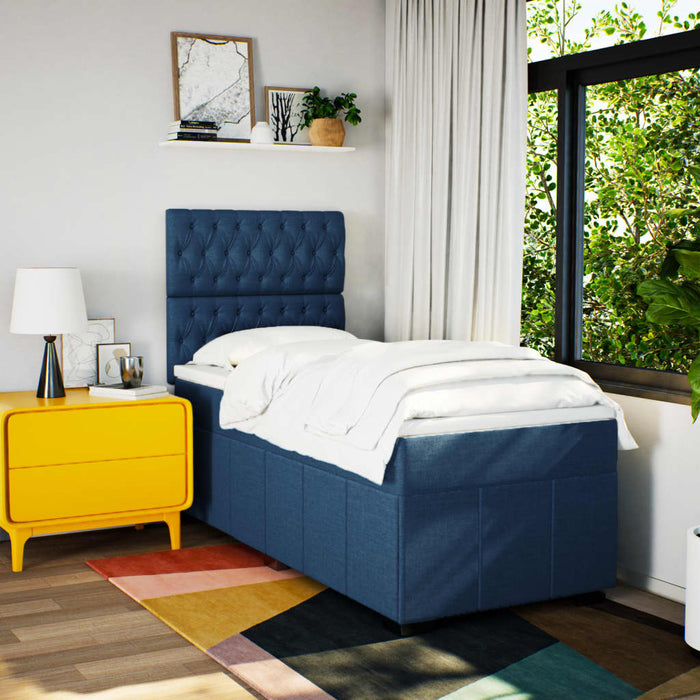Pat box spring cu saltea, albastru, 100x200 cm, textil WALTI