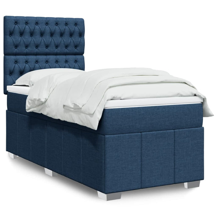 Pat box spring cu saltea, albastru, 100x200 cm, textil WALTI