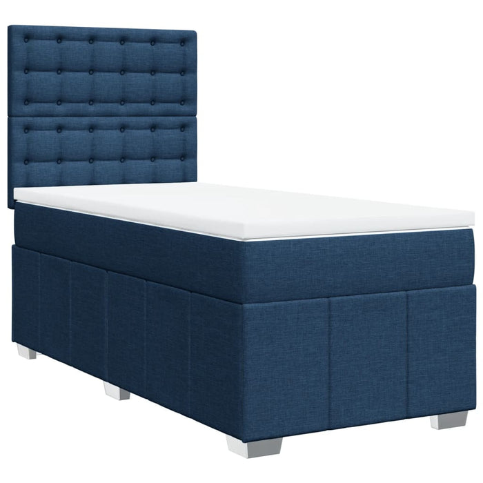 Pat box spring cu saltea, albastru, 100x200 cm, textil - WALTI WALTI